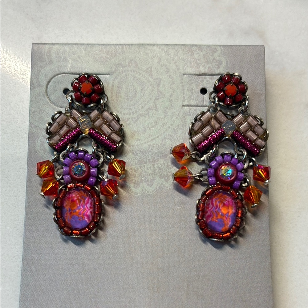 Vibrant Red and Purple Beaded Earrings